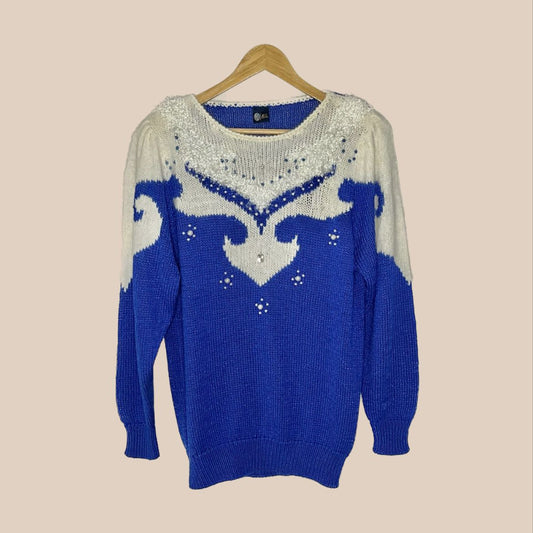 Vintage blue and white sweater